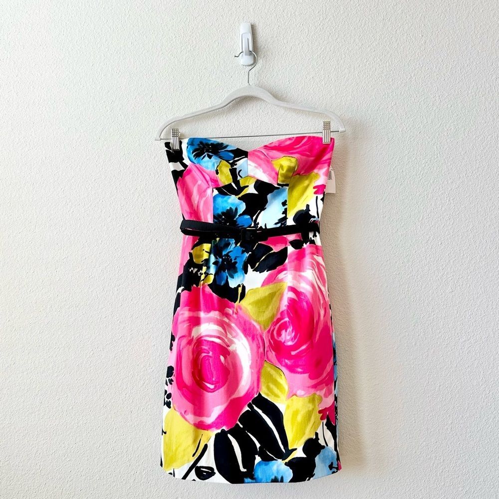 NWOT Trina Turk Strapless Belted Floral Dress in Pink Size 4